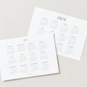 calendar simplu 2026 orizontal